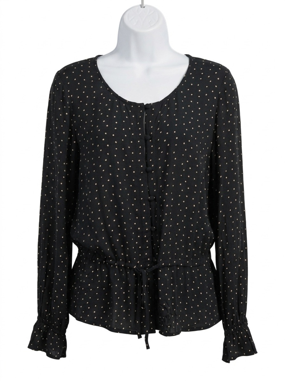 Lucky Brand black/white polka dot tie waist shirt size S